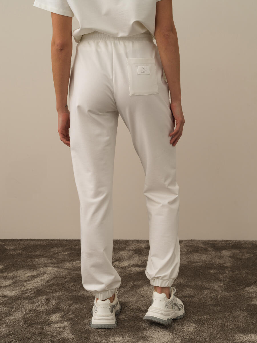 Kırık Beyaz Pamuk Dokulu Regular Fit Sweat Pantolon - 3