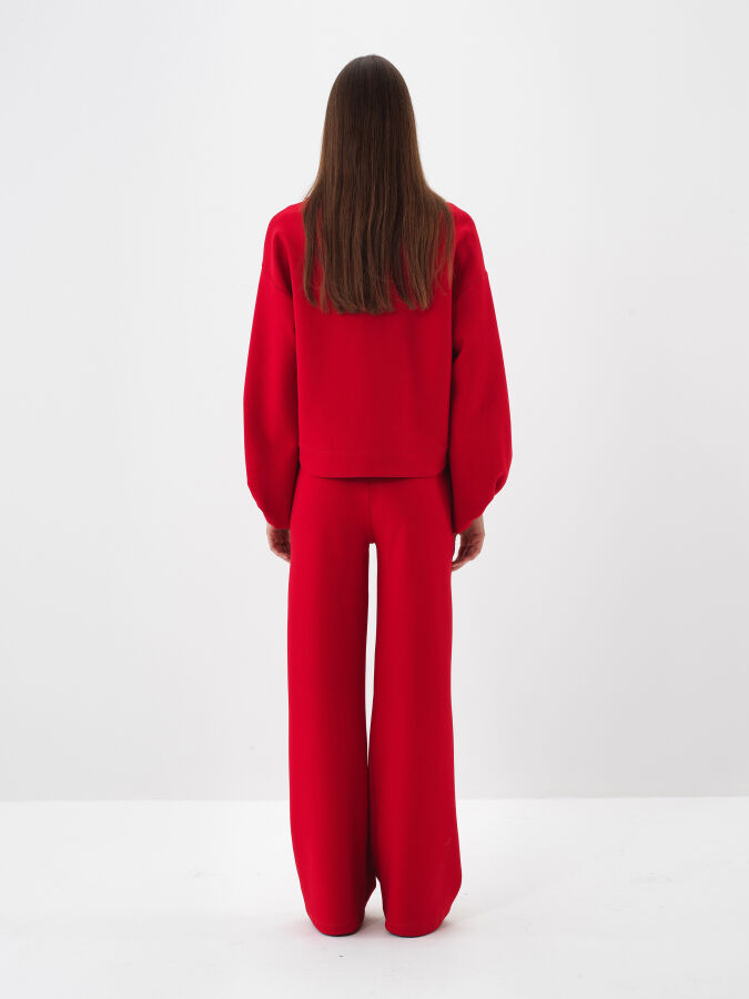 Kırmızı Pamuk Dokulu Oversize Sweat Pantolon - Xint