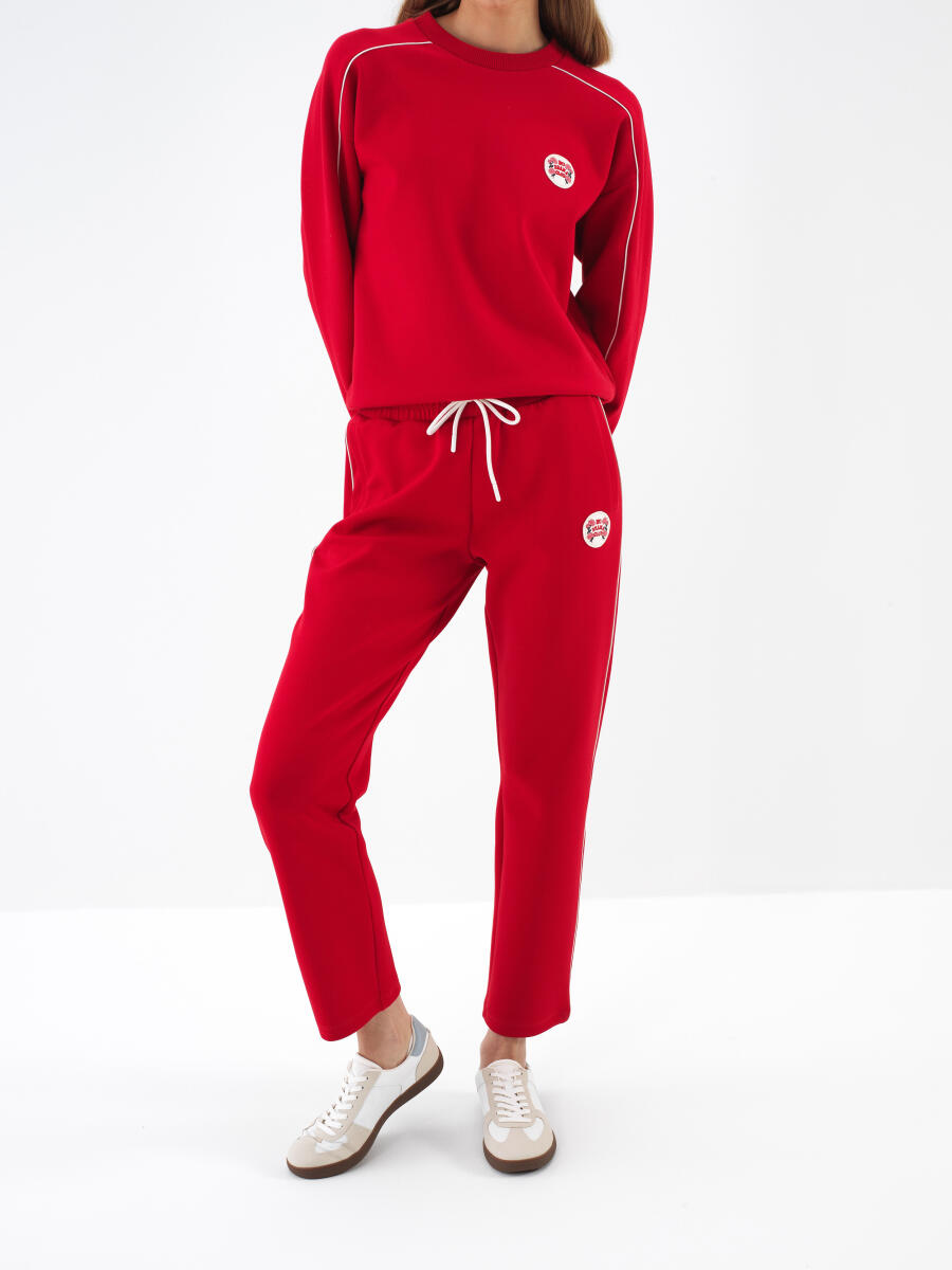 Kırmızı Pamuk Dokulu Regular Fit Sweat Pantolon - 1