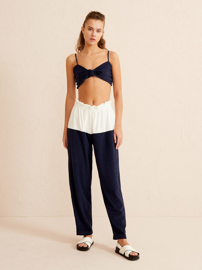 Lacivert Oversize Pamuklu Havlu Sweat Pantolon - 3