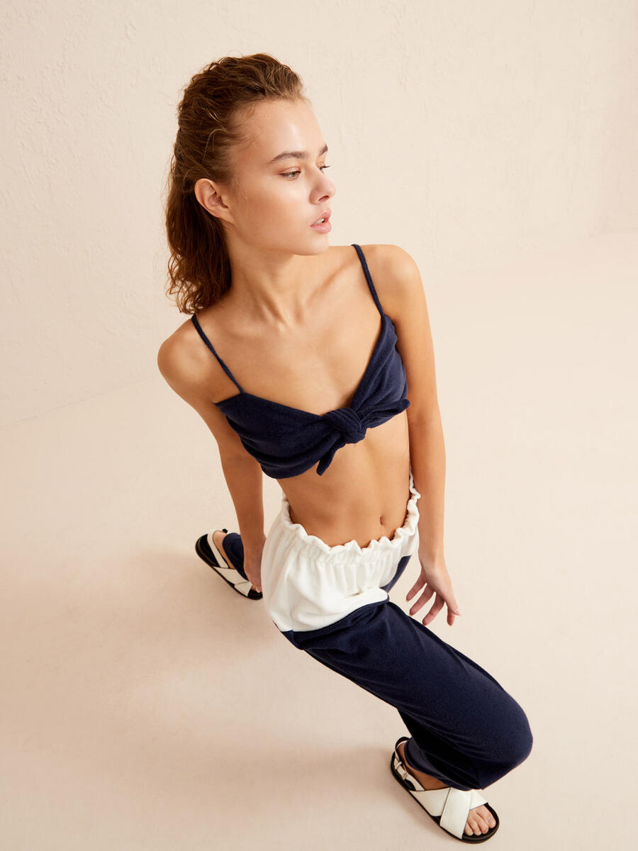 Lacivert Oversize Pamuklu Havlu Sweat Pantolon (4)