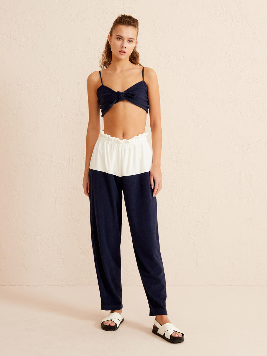Lacivert Oversize Pamuklu Havlu Sweat Pantolon (3)