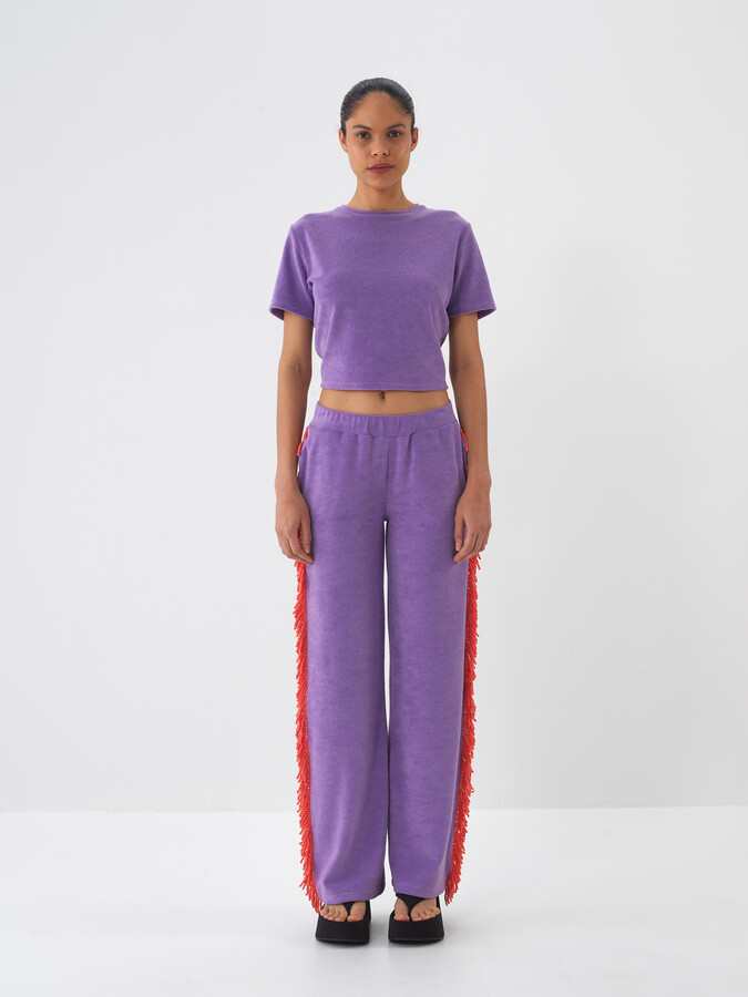 Lila Pamuk Dokulu Regular Fit Sweat Pantolon