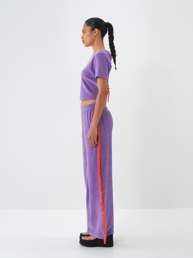 Lila Pamuk Dokulu Regular Fit Sweat Pantolon - 4