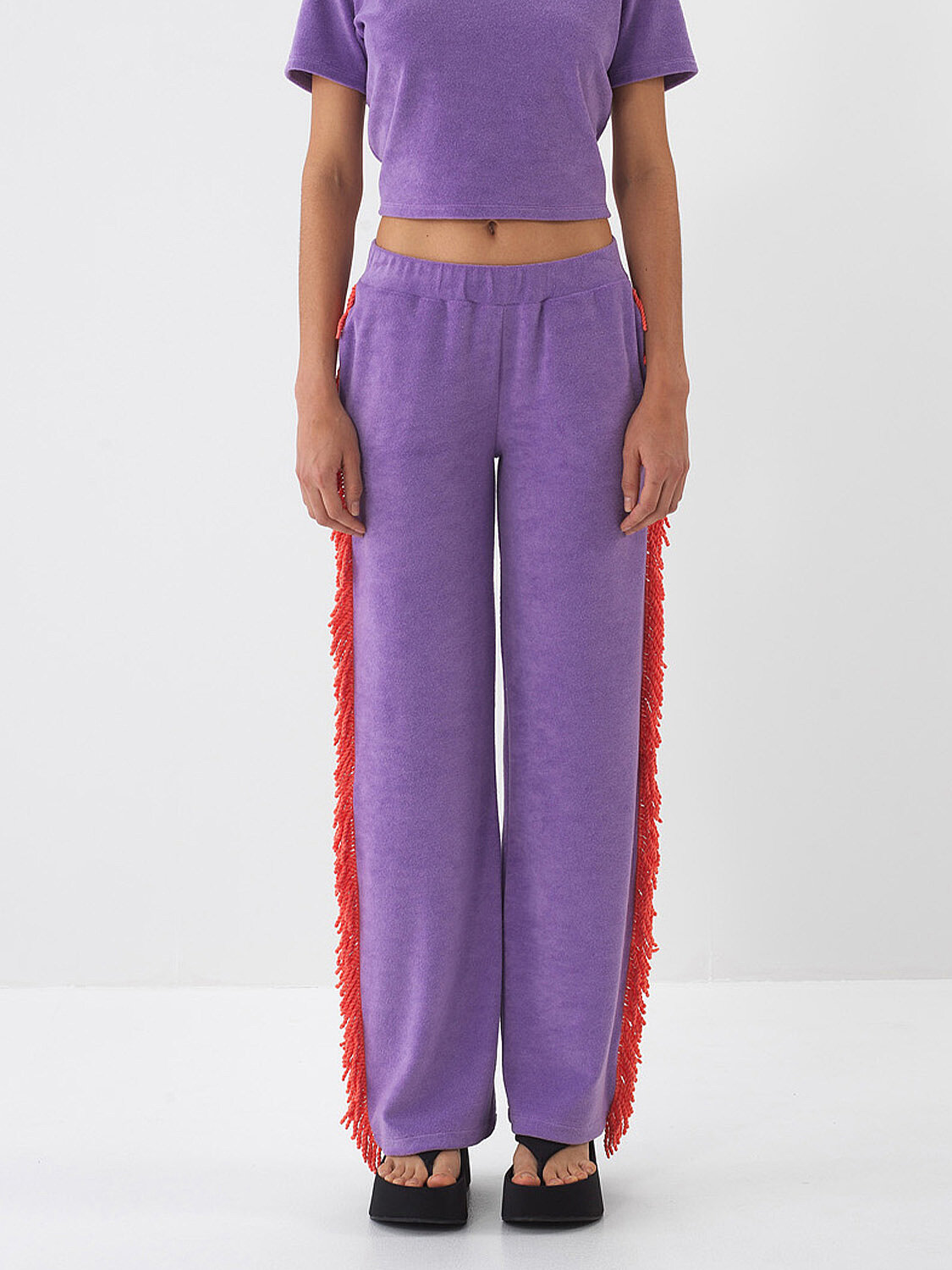 Lila Pamuk Dokulu Regular Fit Sweat Pantolon