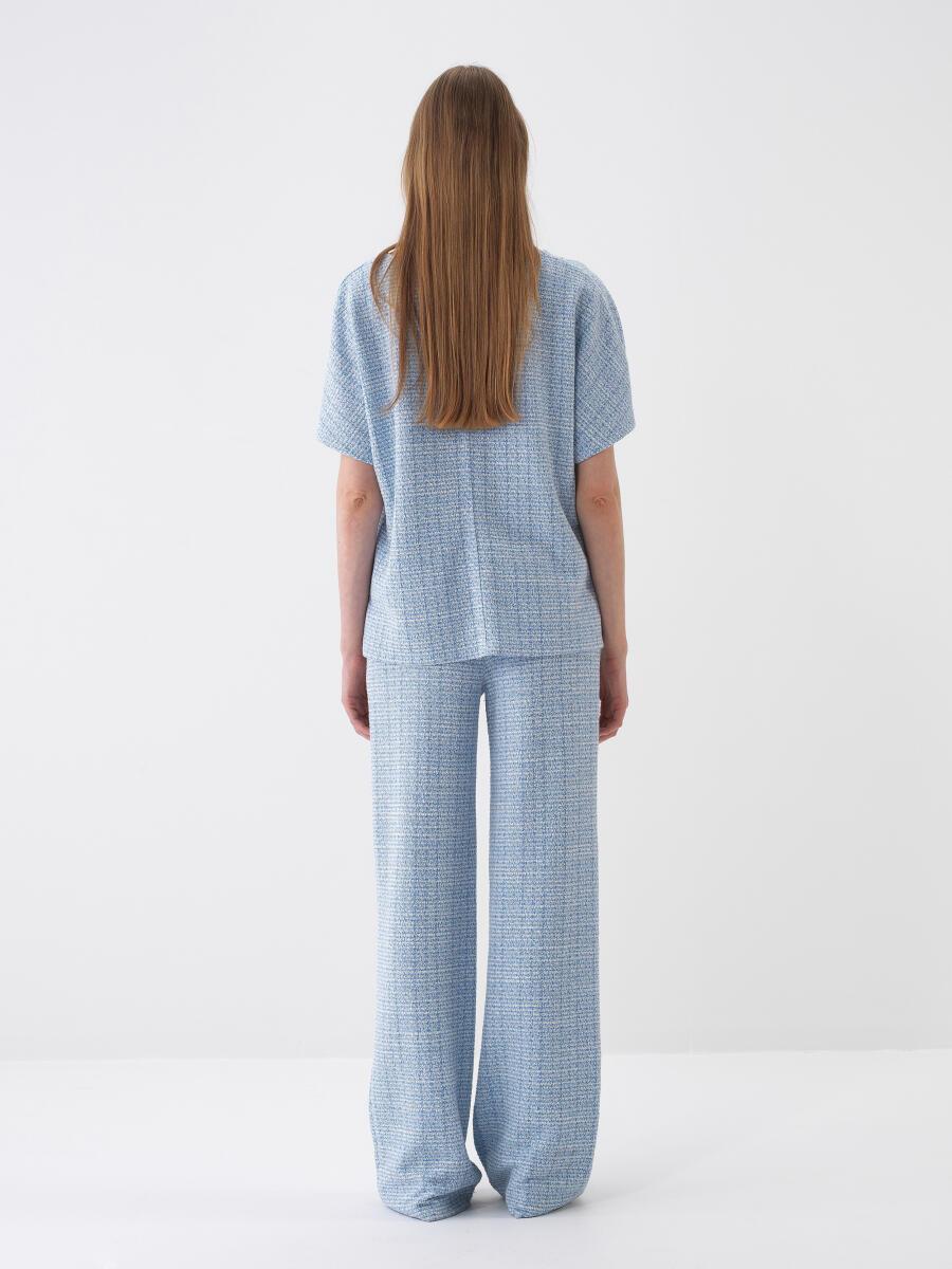 Mavi Pamuk Dokulu Oversize Sweat Pantolon - 4
