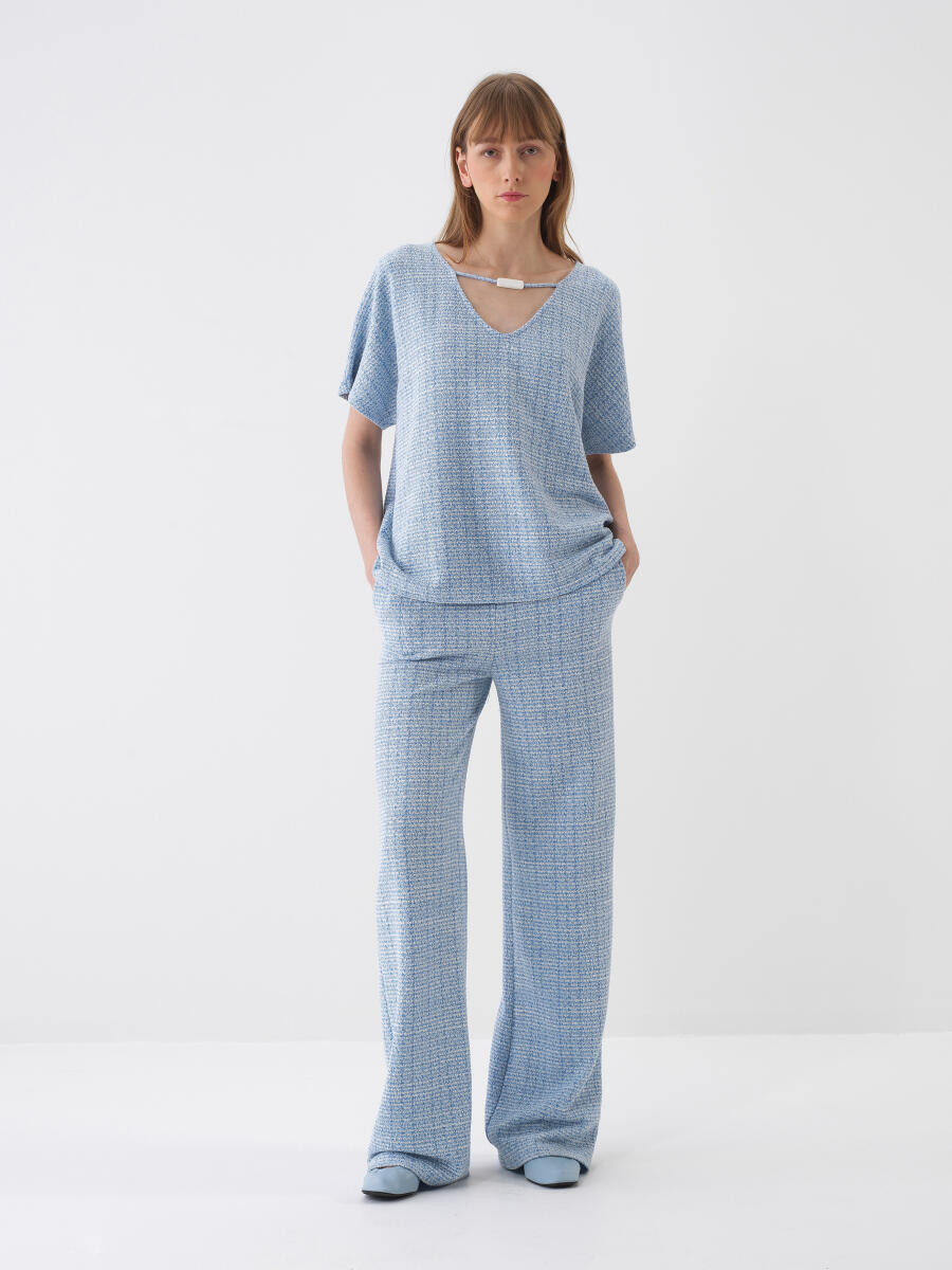 Mavi Pamuk Dokulu Oversize Sweat Pantolon - 2