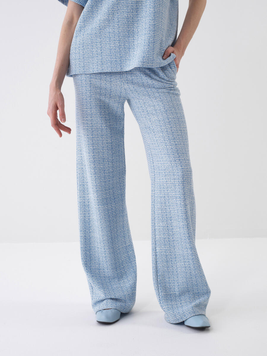 Mavi Pamuk Dokulu Oversize Sweat Pantolon - 1
