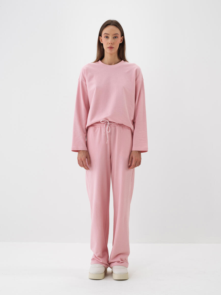 Pembe Pamuk Dokulu Oversize Sweat Pantolon - 2
