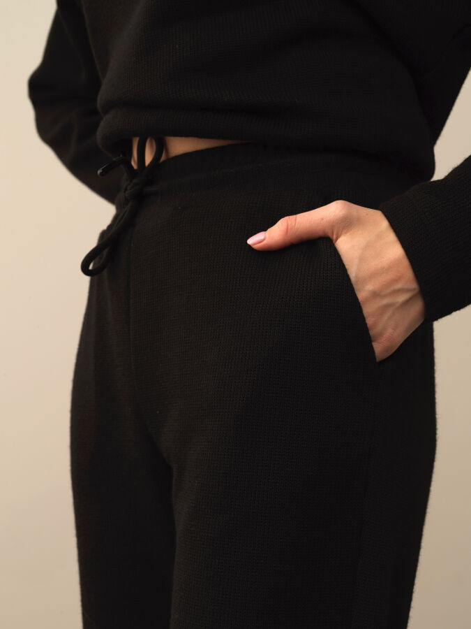 Siyah Pamuk Dokulu Oversize Sweat Pantolon - Xint