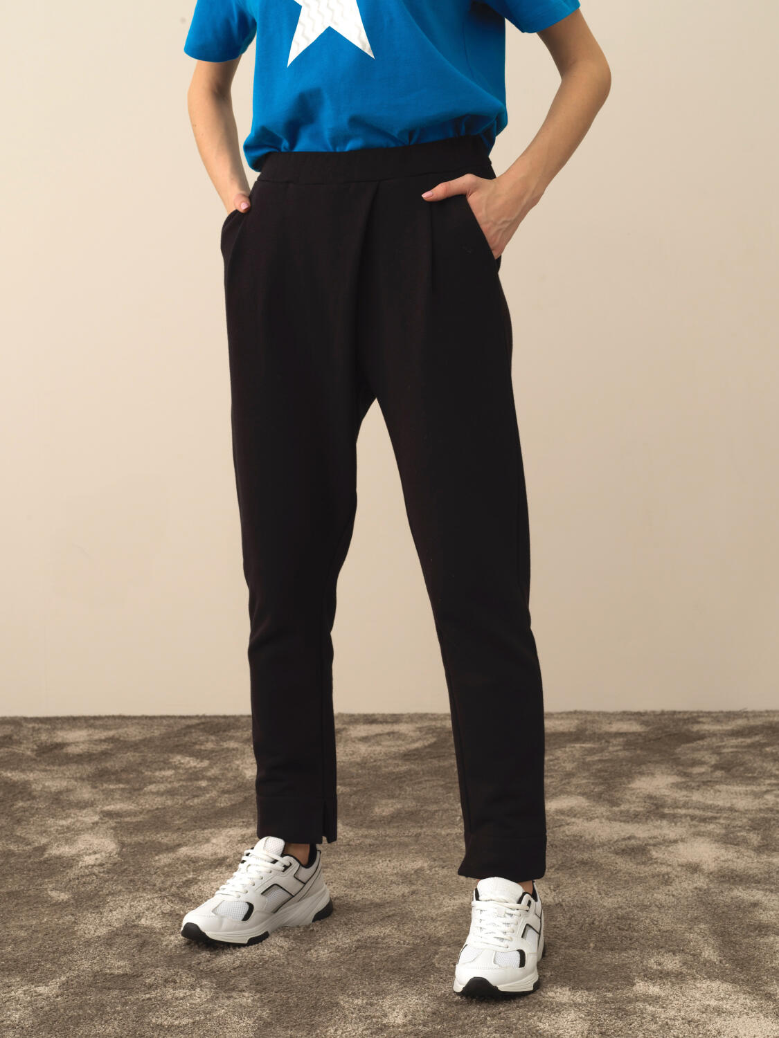 Siyah Pamuk Dokulu Oversize Sweat Pantolon