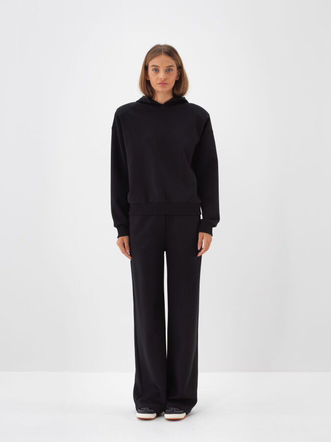 Siyah Pamuk Dokulu Oversize Sweat Pantolon - Xint