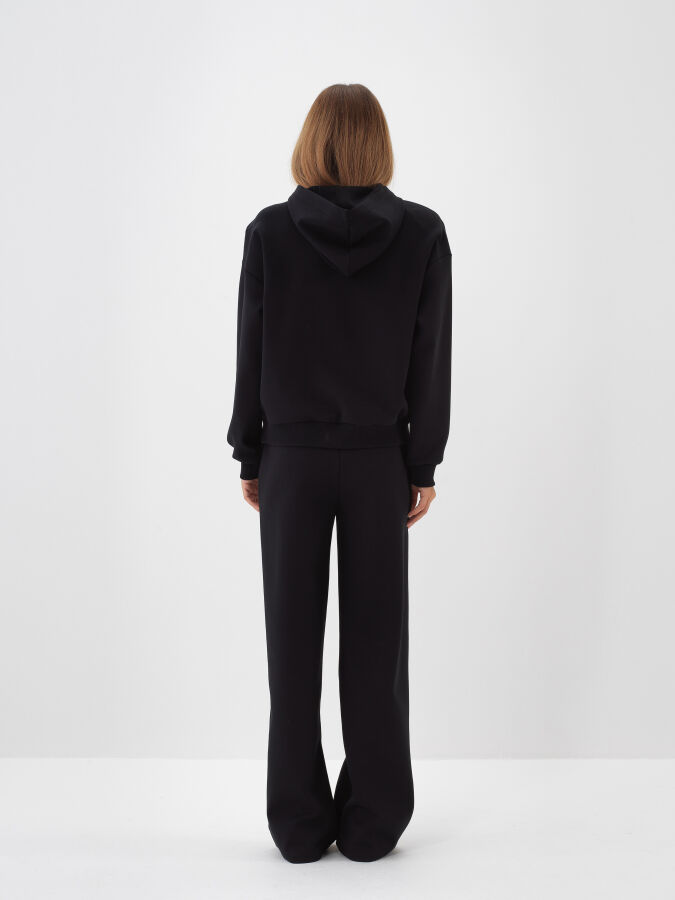 Siyah Pamuk Dokulu Oversize Sweat Pantolon - Xint