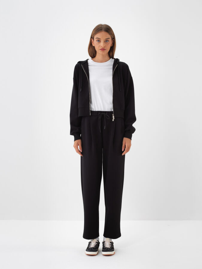 Siyah Pamuk Dokulu Oversize Sweat Pantolon - Xint