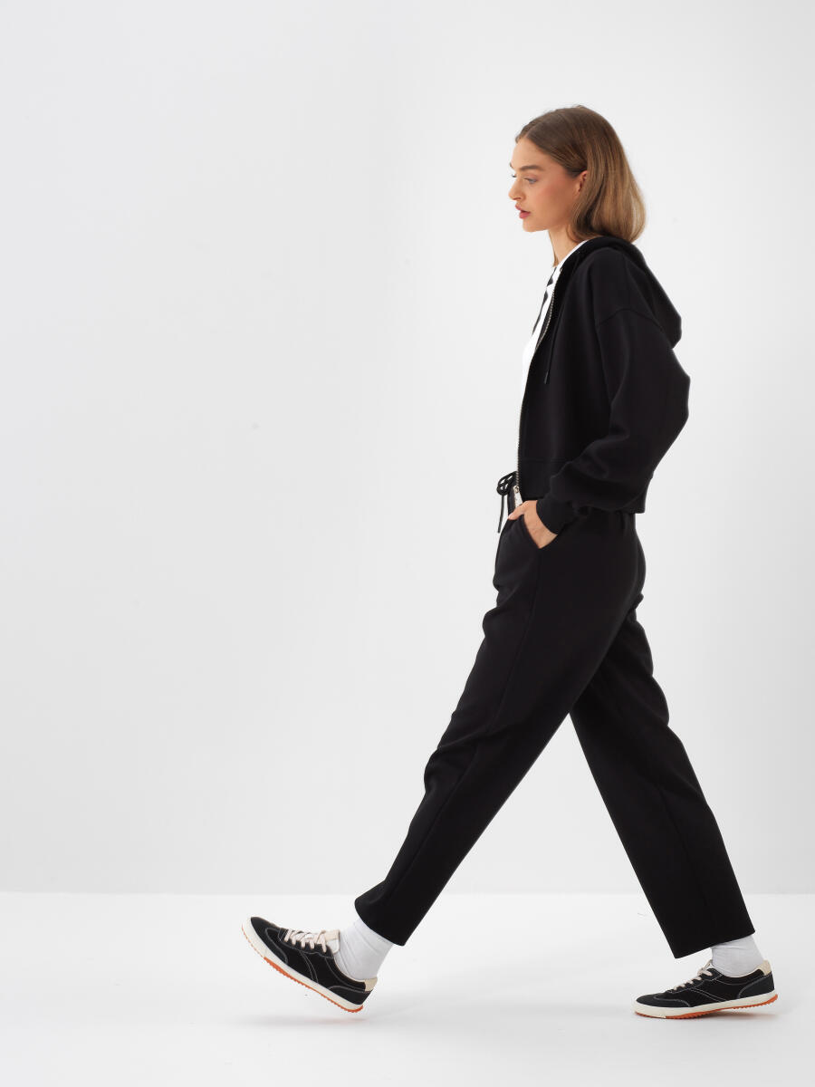 Siyah Pamuk Dokulu Oversize Sweat Pantolon - 3