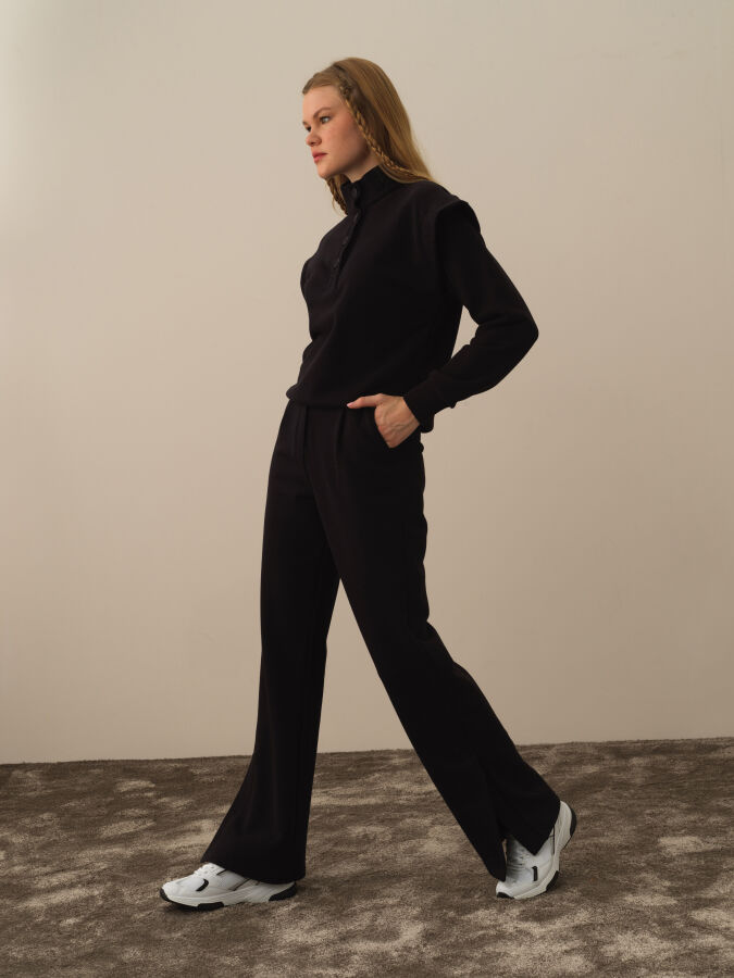 Siyah Pamuk Dokulu Regular Fit Sweat Pantolon - Xint