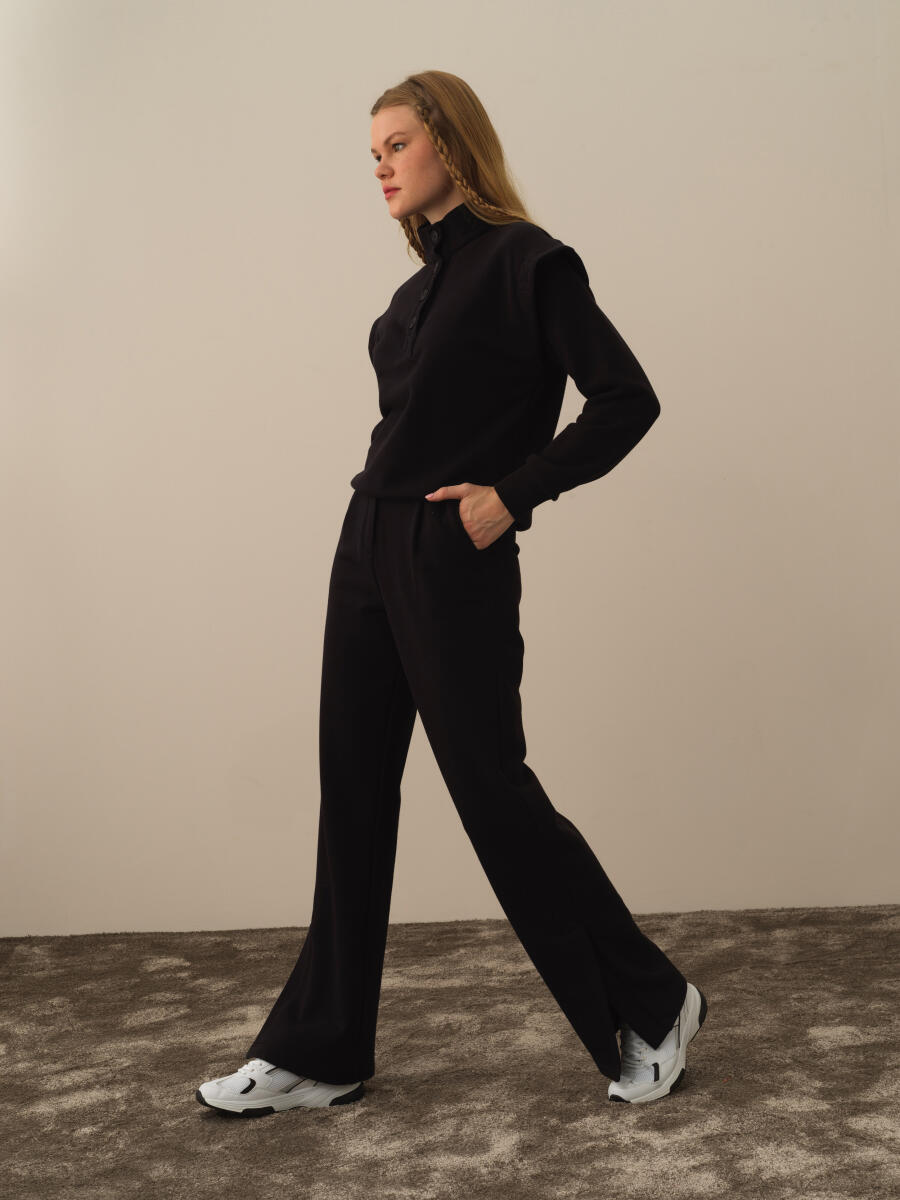 Siyah Pamuk Dokulu Regular Fit Sweat Pantolon - 3