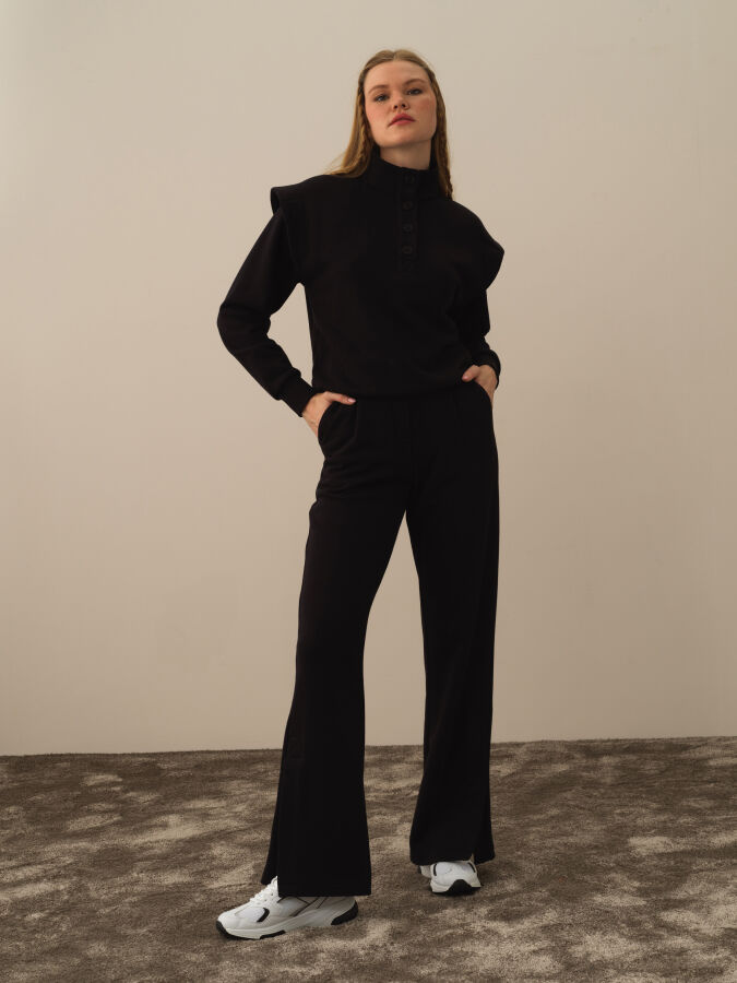 Siyah Pamuk Dokulu Regular Fit Sweat Pantolon - Xint