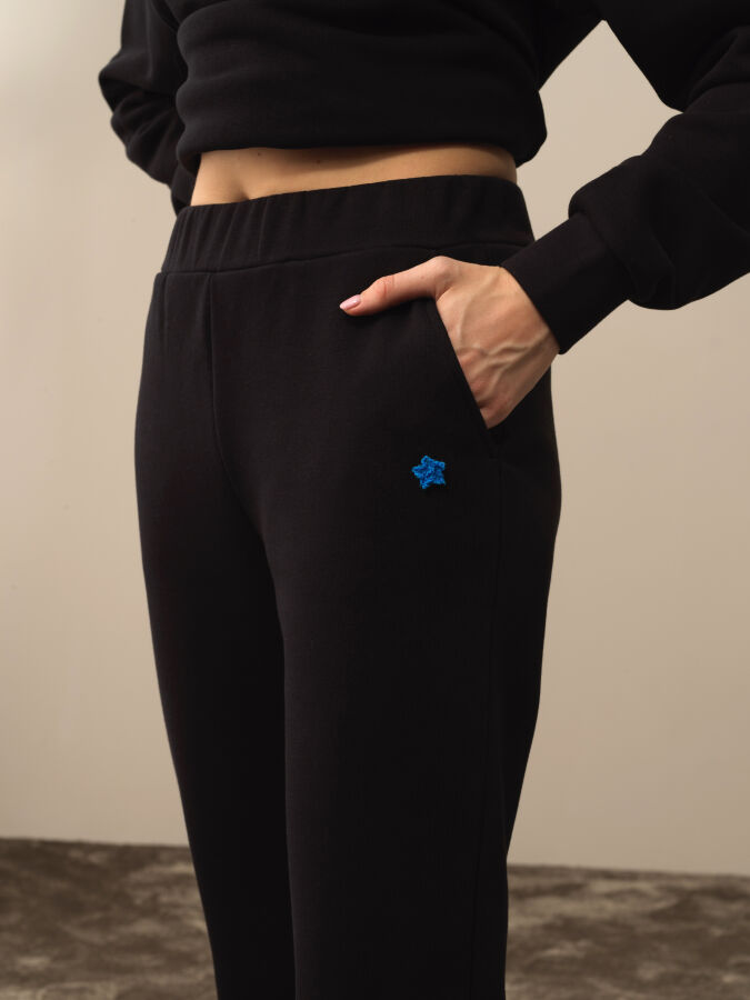 Siyah Pamuk Dokulu Regular Fit Sweat Pantolon - Xint