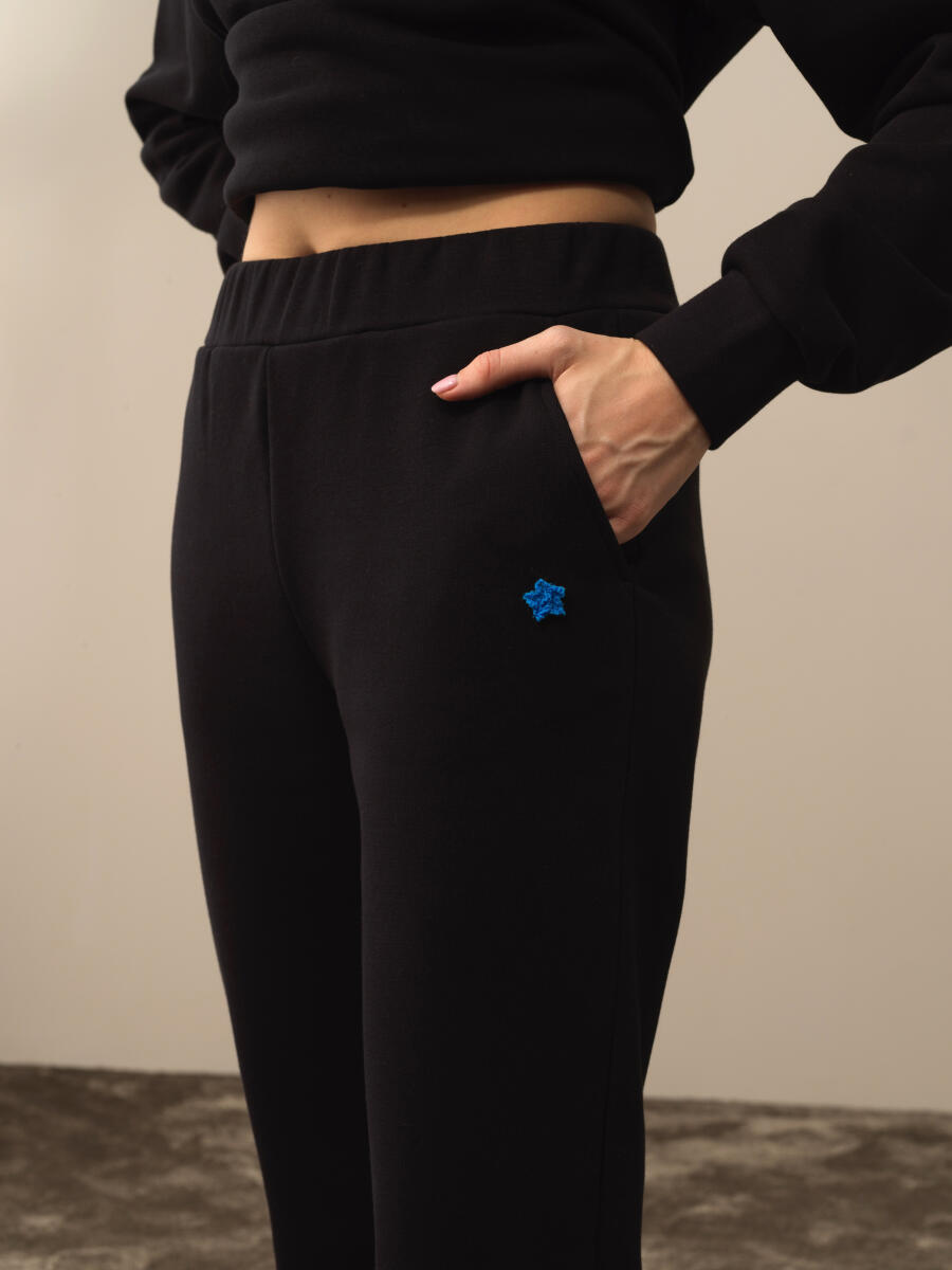 Siyah Pamuk Dokulu Regular Fit Sweat Pantolon - 3