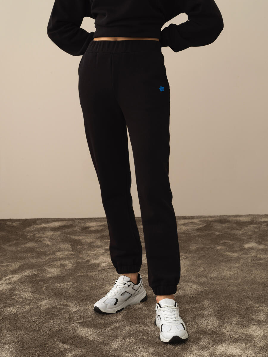 Siyah Pamuk Dokulu Regular Fit Sweat Pantolon