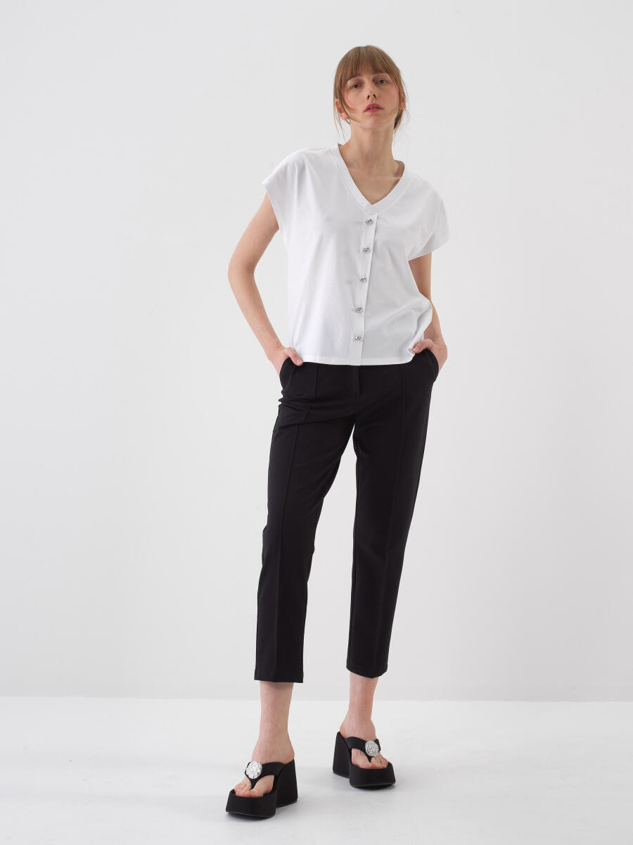 Siyah Pamuk Dokulu Regular Fit Sweat Pantolon - 2