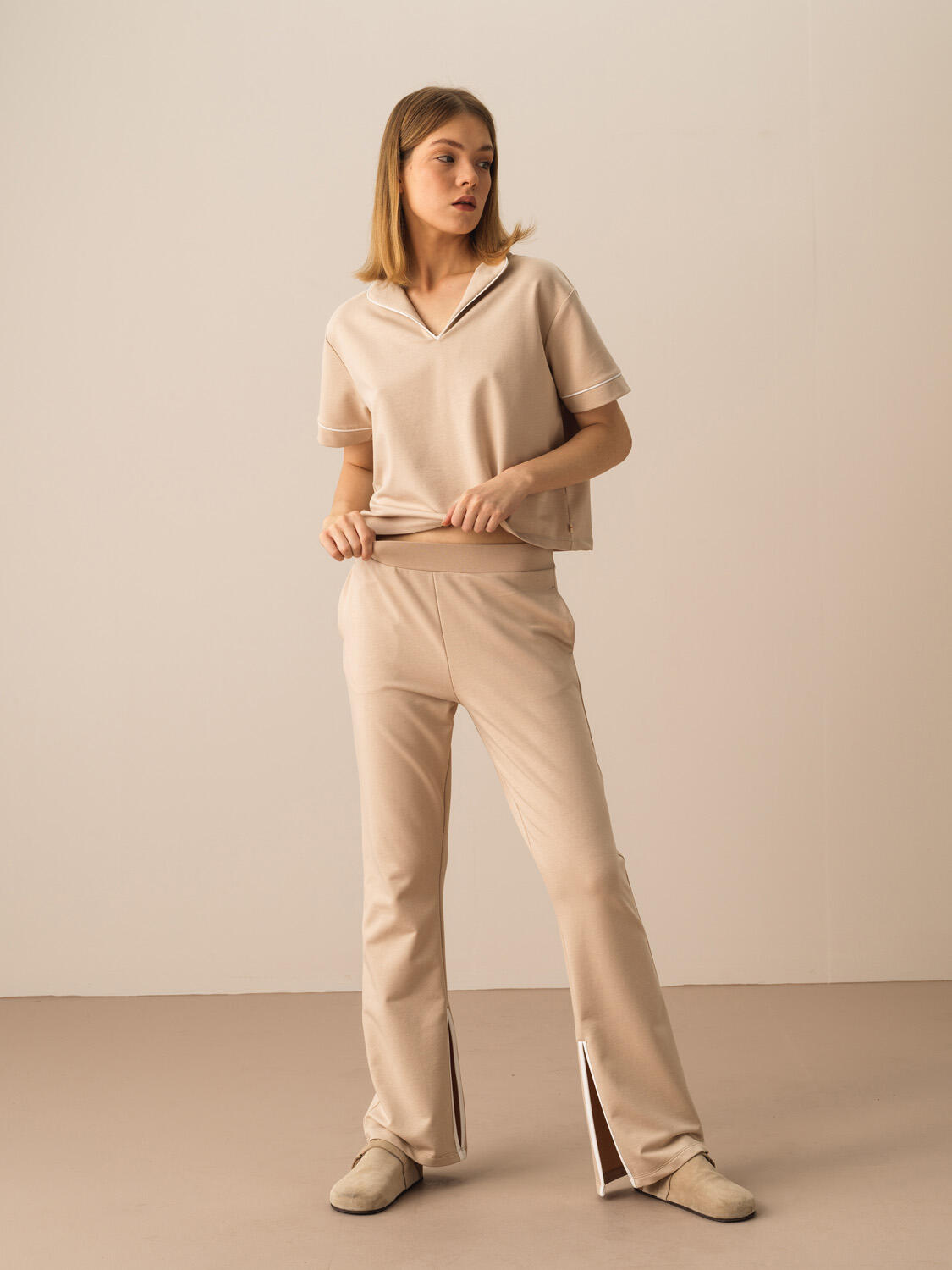 Taş Rengi Pamuk Dokulu Regular Fit Sweat Pantolon