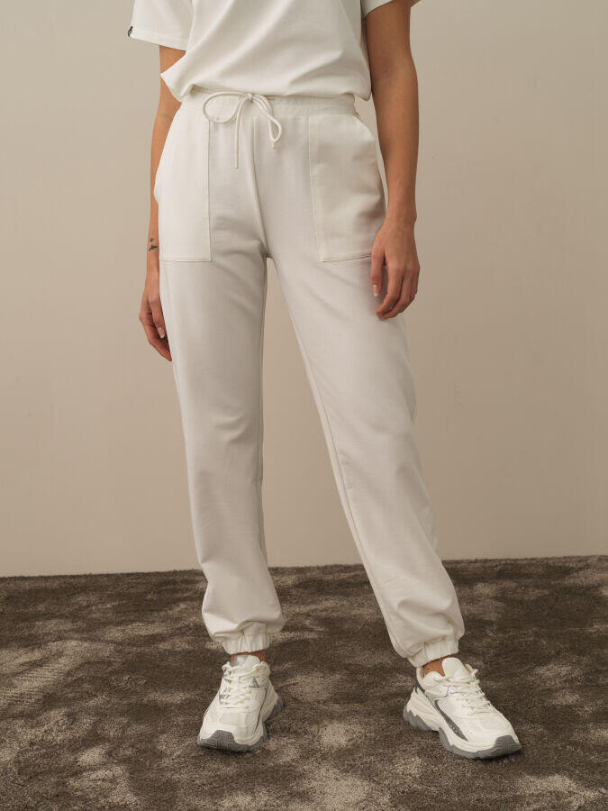 Xint Toptan Kırık Beyaz Pamuk Dokulu Regular Fit Sweat Pantolon