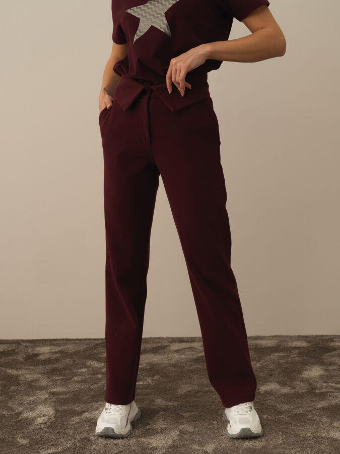 Xint Toptan Bordo Pamuk Dokulu Oversize Sweat Pantolon