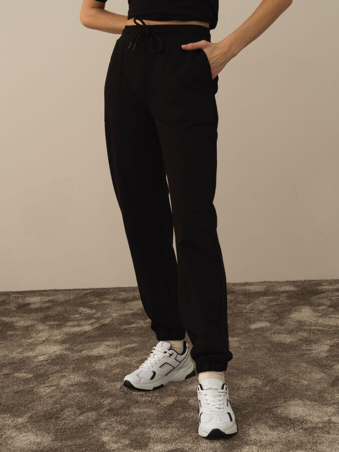 Xint Toptan Siyah Pamuk Dokulu Regular Fit Sweat Pantolon