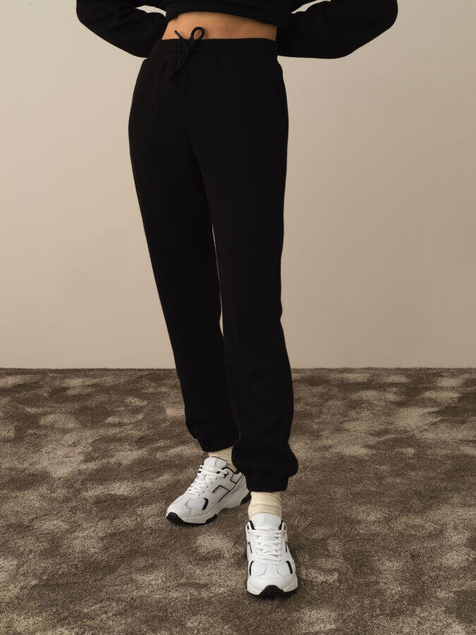 Xint Toptan Siyah Pamuk Dokulu Oversize Sweat Pantolon