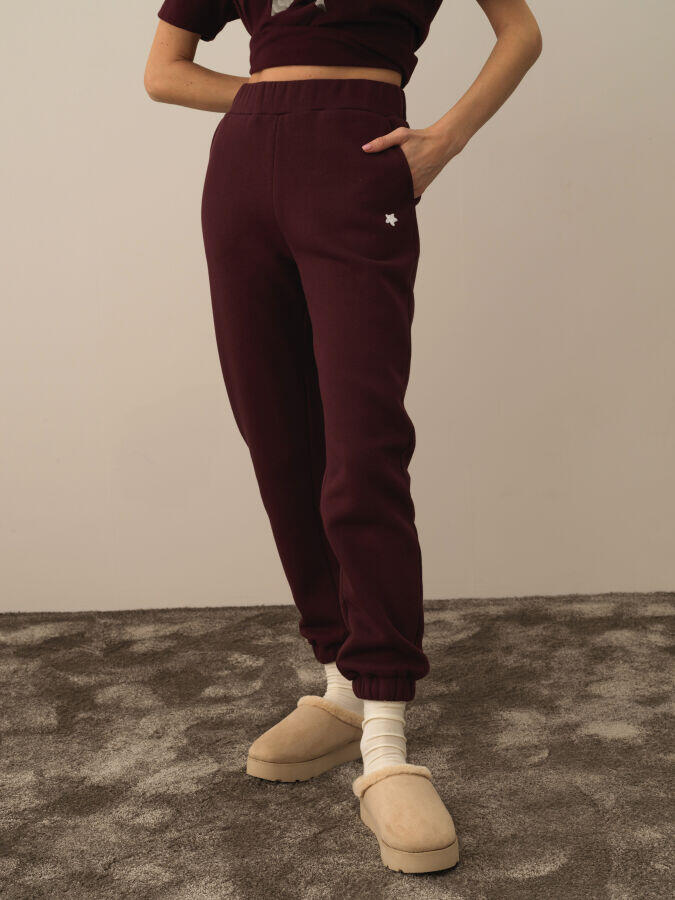 Xint Toptan Bordo Pamuk Dokulu Regular Fit Sweat Pantolon