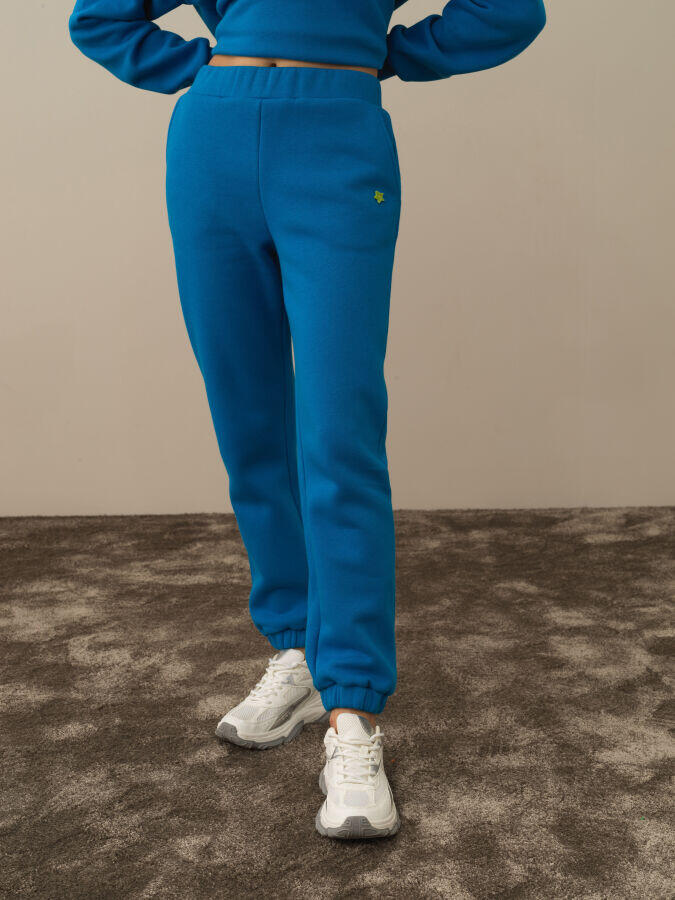 Xint Toptan Mavi Pamuk Dokulu Regular Fit Sweat Pantolon