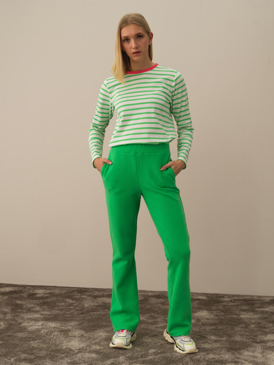 Yeşil Pamuk Dokulu Regular Fit Sweat Pantolon - 5