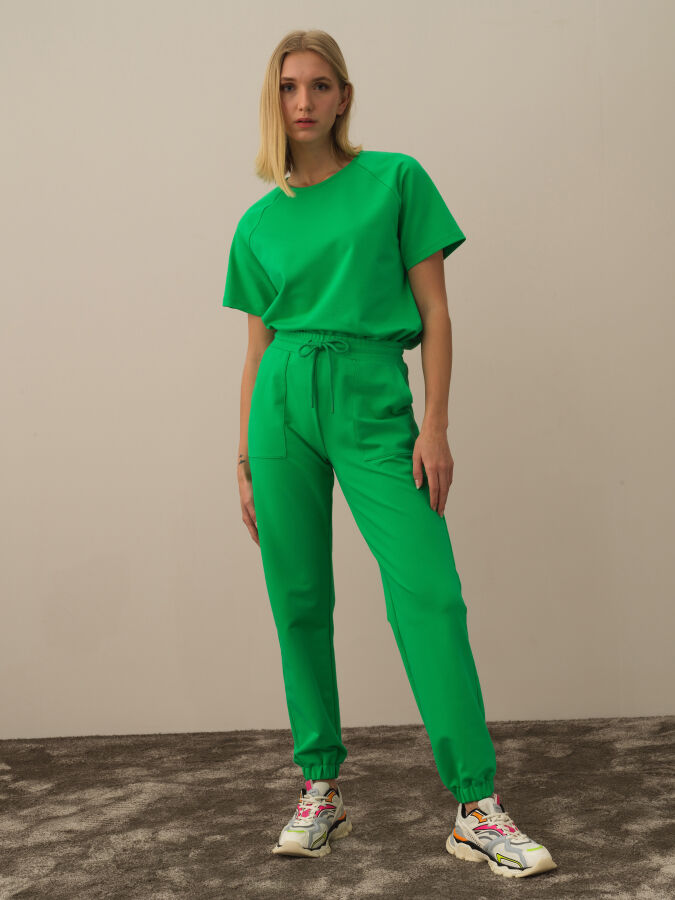 Yeşil Pamuk Dokulu Regular Fit Sweat Pantolon - Xint