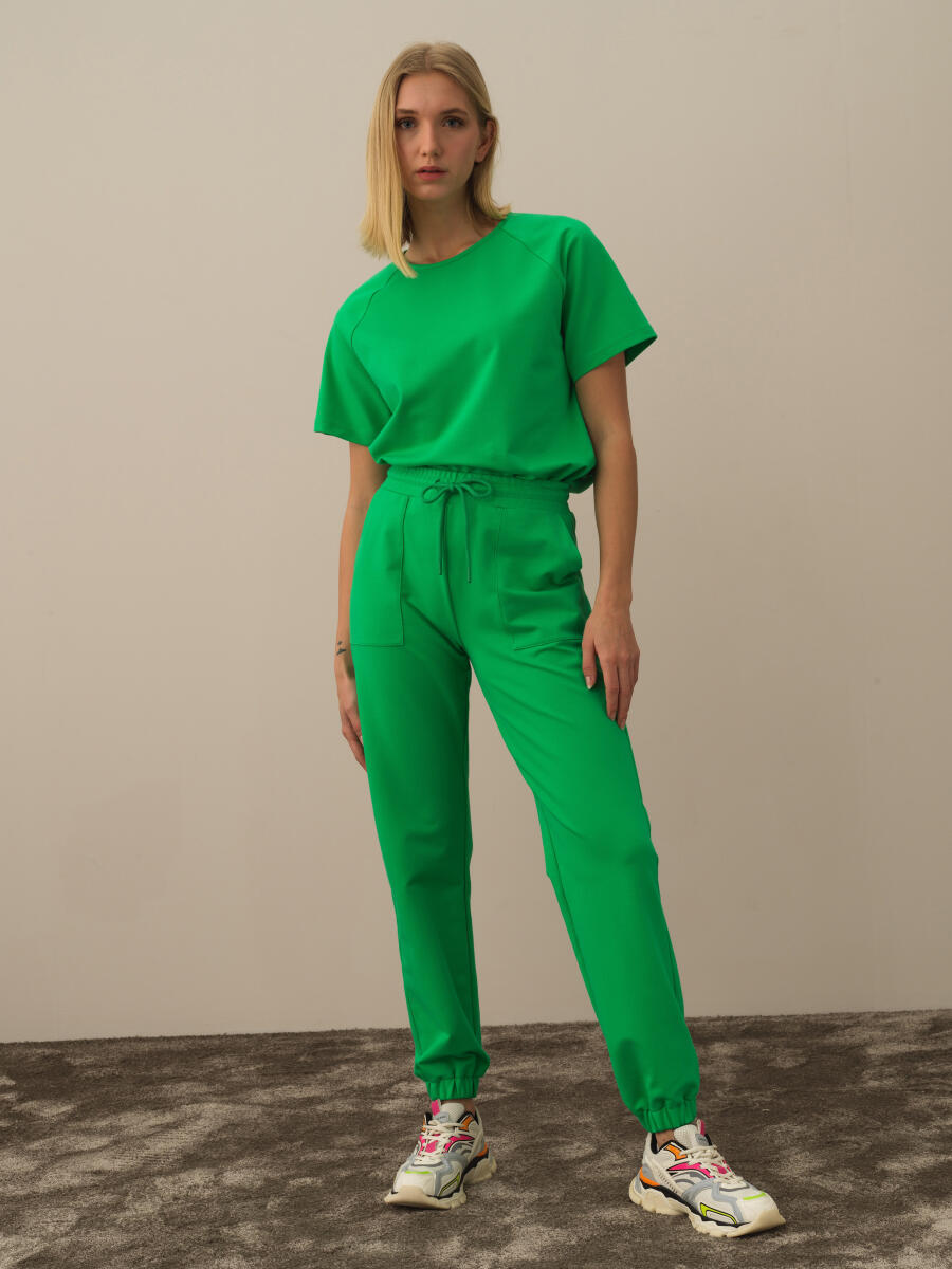 Yeşil Pamuk Dokulu Regular Fit Sweat Pantolon - 2