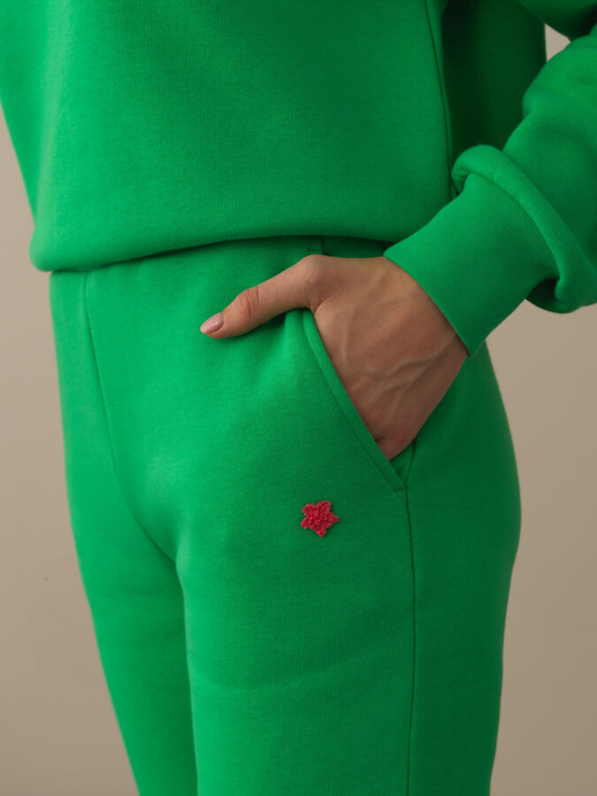 Yeşil Pamuk Dokulu Regular Fit Sweat Pantolon - Xint