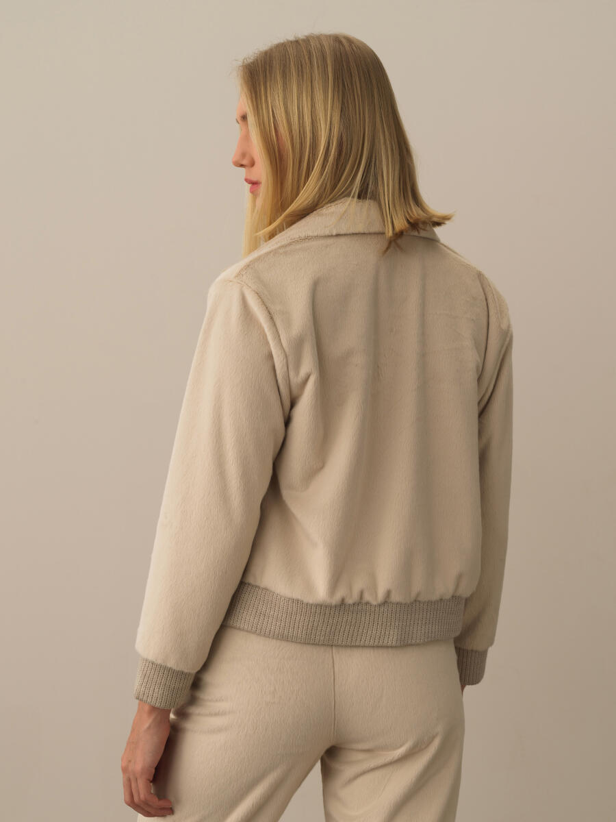 Bej Oversize Polo Yaka Sweat Mont - 3