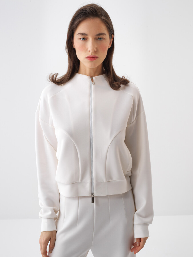 Beyaz Modal Karışımlı Oversize Sweat Mont
