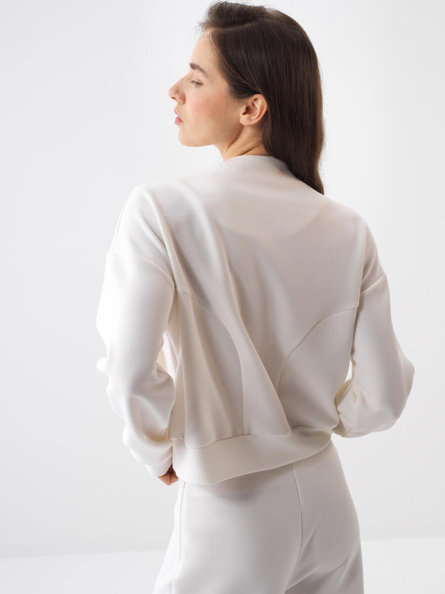 Beyaz Modal Karışımlı Oversize Sweat Mont - 4