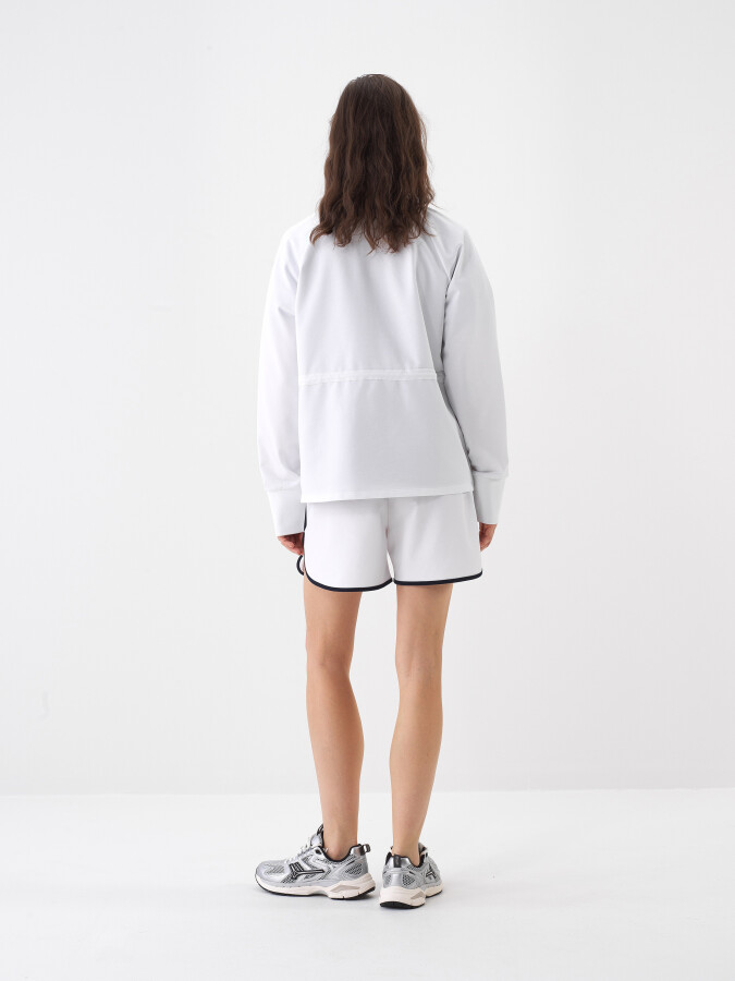 Beyaz Pamuk Dokulu Oversize Sweat Mont - 5