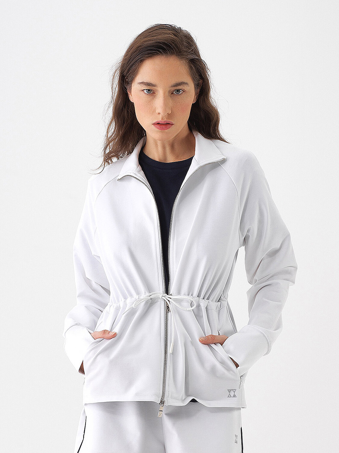 Beyaz Pamuk Dokulu Oversize Sweat Mont