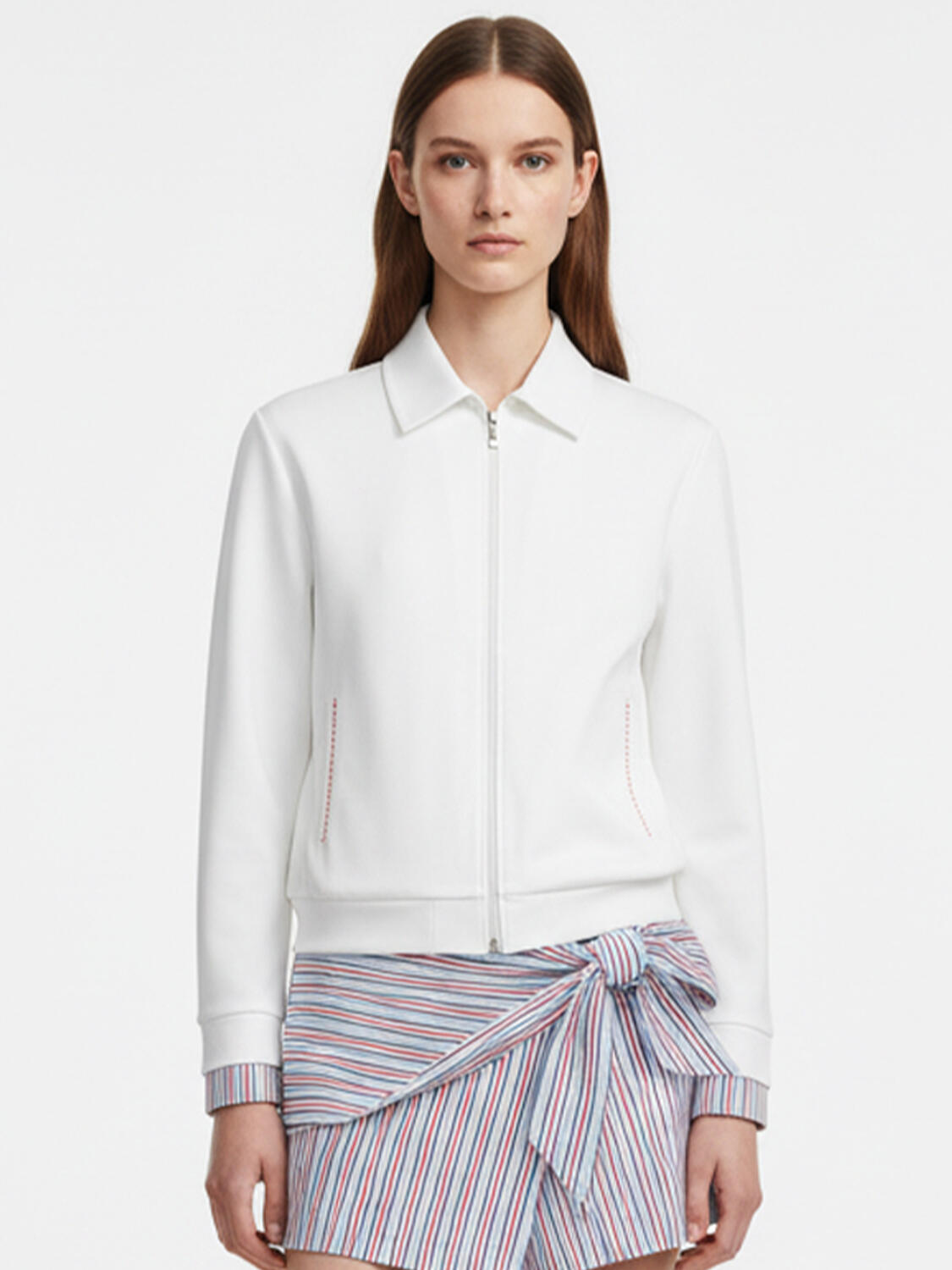 Beyaz Pamuk Dokulu Oversize Sweatmont - 1