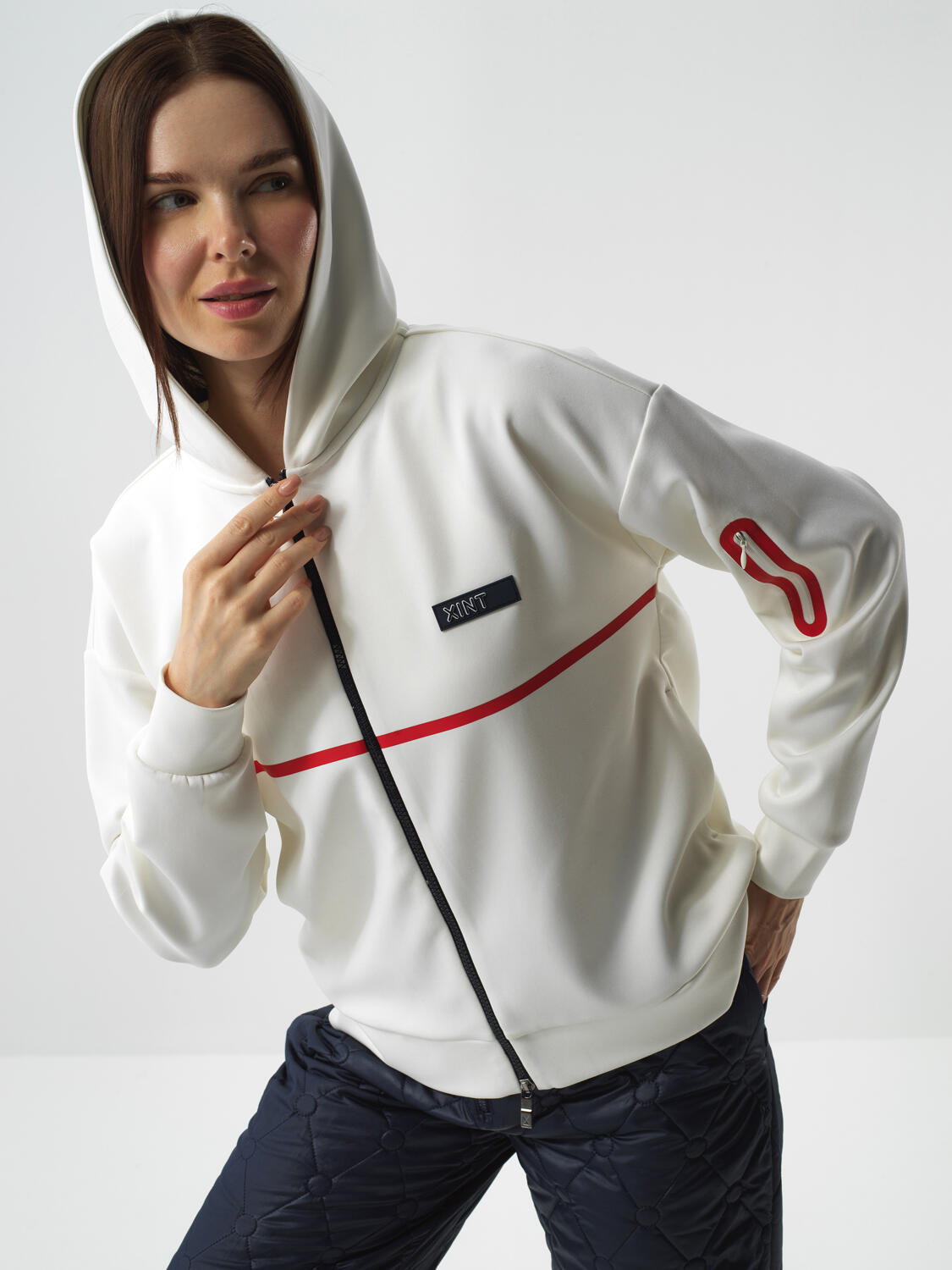 Ekru Esnek Dokulu Oversize Sweatmont - 1