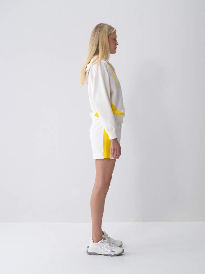 Ekru Pamuk Dokulu Oversize Sweat Mont - 5