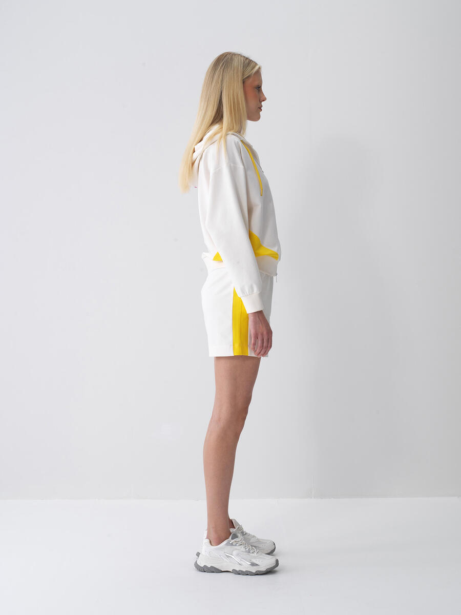 Ekru Pamuk Dokulu Oversize Sweat Mont - 5