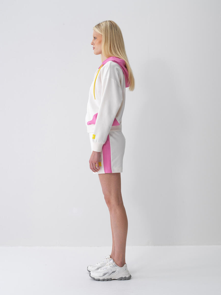 Ekru Pamuk Dokulu Oversize Sweat Mont - 4