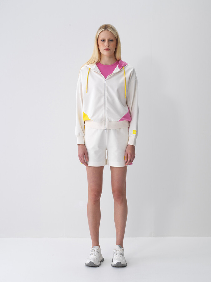 Ekru Pamuk Dokulu Oversize Sweat Mont (1)