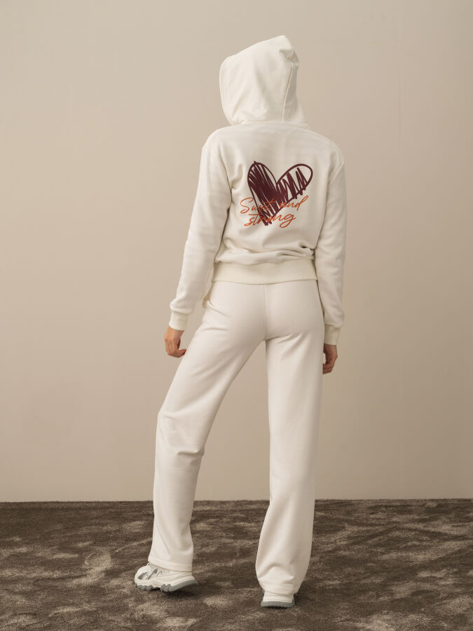Ekru Oversize Kapüşonlu Pamuklu Sweat Mont - 3