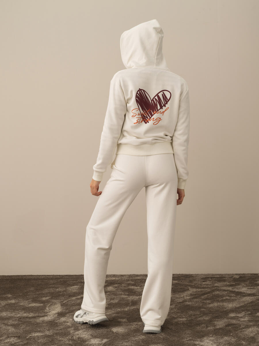 Ekru Oversize Kapüşonlu Pamuklu Sweat Mont - 3